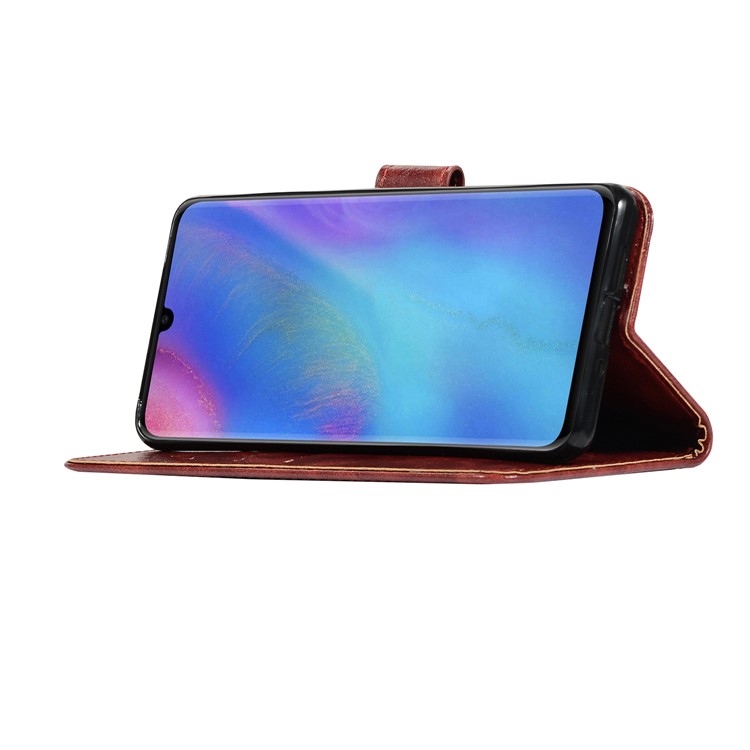 Vintage Premium PU Leather Wallet Casing with Stand for Huawei P30 Pro - Wine Red-6
