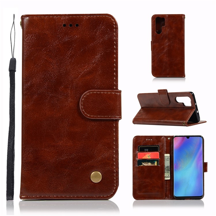 Vintage Premium PU Leather Wallet Cell Phone Case with Stand for Huawei P30 Pro - Coffee-1