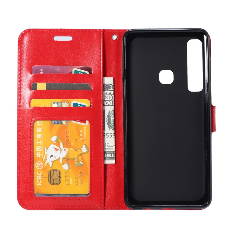 Crazy Horse Texture Wallet Stand Leather Phone Shell for Huawei P30 Lite - Red-4