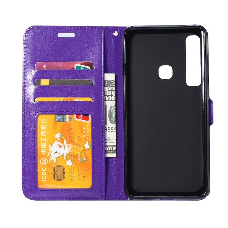 Crazy Horse Texture Wallet Stand Leather Cell Phone Case for Huawei P30 Lite - Purple-5