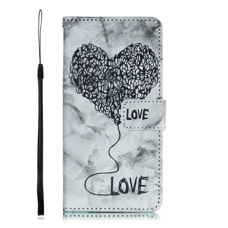 Imprinted Lover Heart Pattern Marble Leather Case for Huawei P30 - Yellow-2