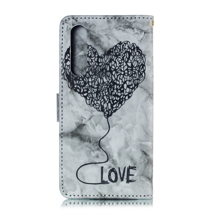 Imprinted Lover Heart Pattern Marble Leather Case for Huawei P30 - Yellow-3