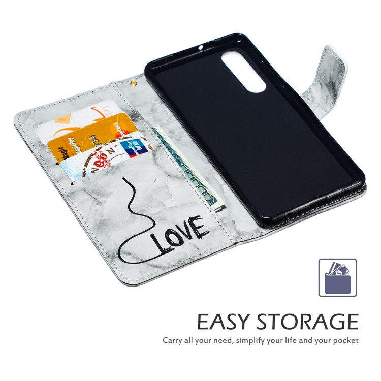 Imprinted Lover Heart Pattern Marble Leather Case for Huawei P30 - Yellow-4