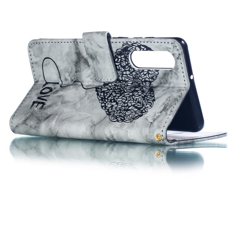 Imprinted Lover Heart Pattern Marble Leather Case for Huawei P30 - Yellow-5