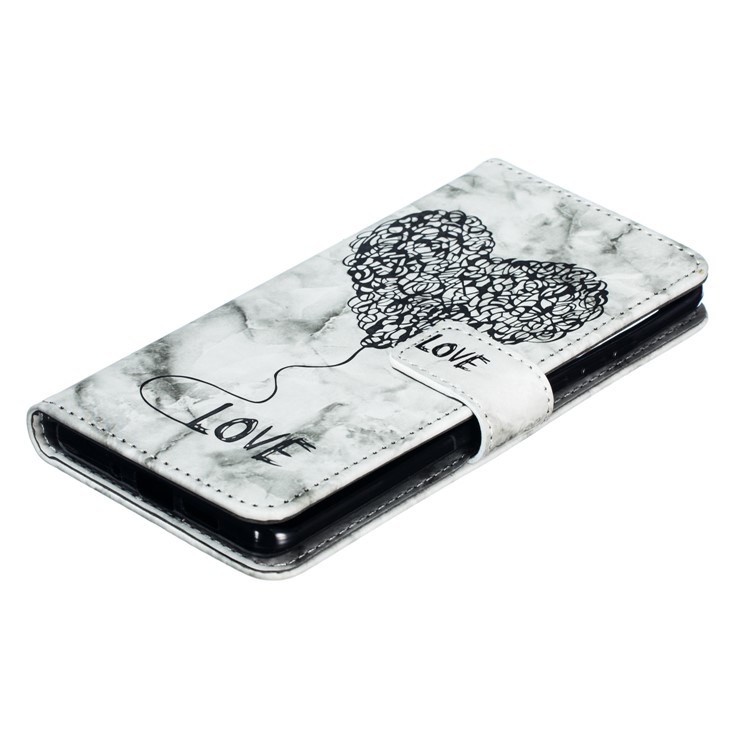 Imprinted Lover Heart Pattern Marble Leather Case for Huawei P30 - Yellow-6