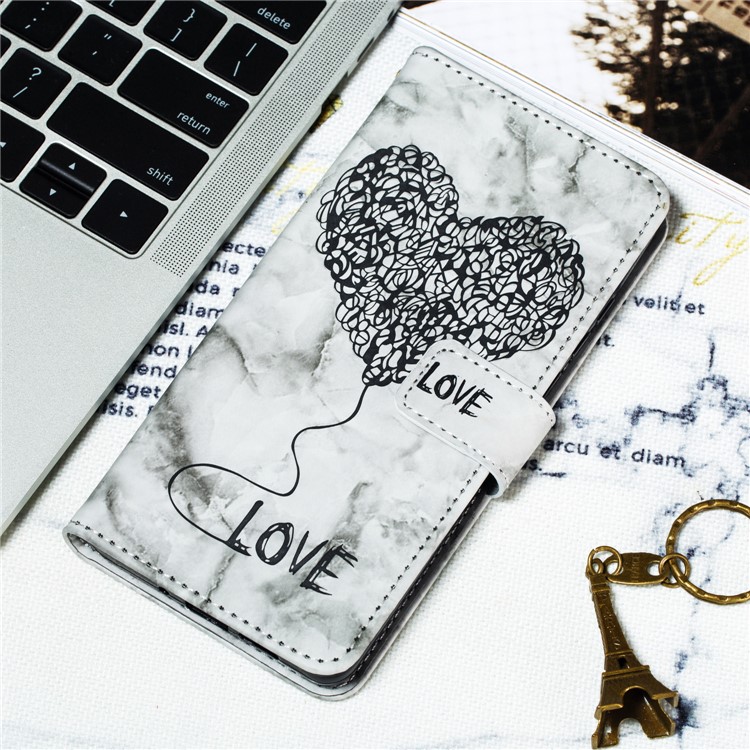 Imprinted Lover Heart Pattern Marble Leather Case for Huawei P30 - Yellow-8
