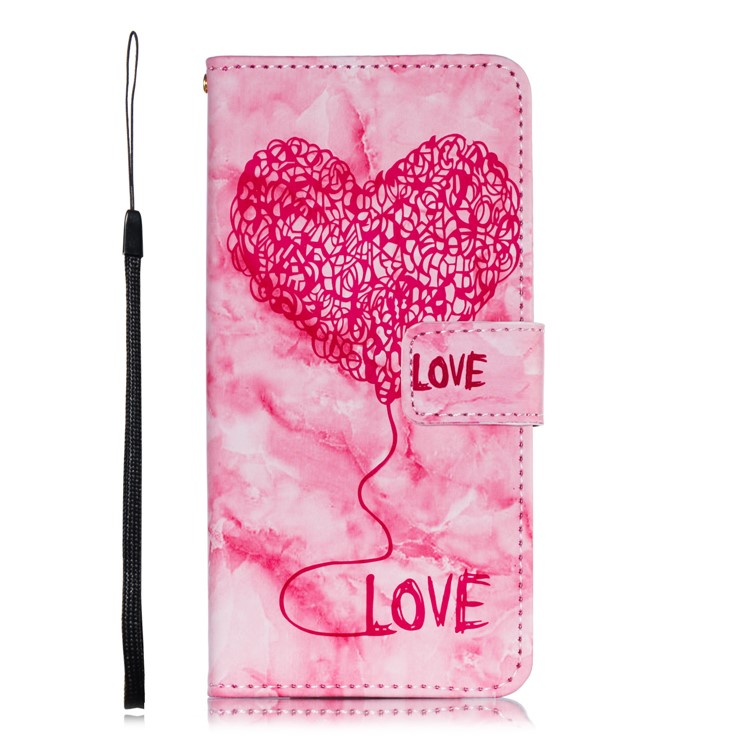 Imprinted Lover Heart Pattern Marble Leather Cover for Huawei P30 - Red-2