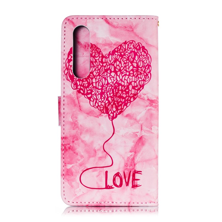 Imprinted Lover Heart Pattern Marble Leather Cover for Huawei P30 - Red-3