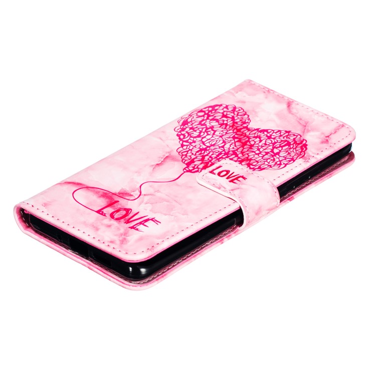 Imprinted Lover Heart Pattern Marble Leather Cover for Huawei P30 - Red-4