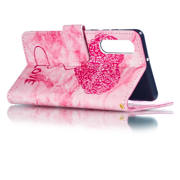 Imprinted Lover Heart Pattern Marble Leather Cover for Huawei P30 - Red-5
