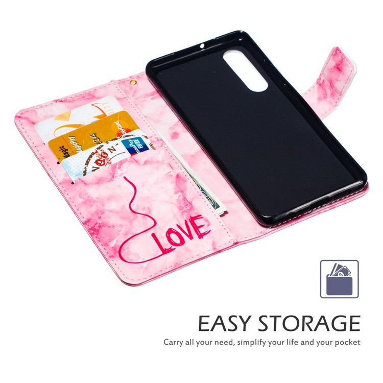 Imprinted Lover Heart Pattern Marble Leather Cover for Huawei P30 - Red-6