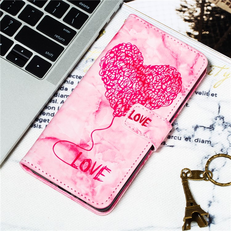 Imprinted Lover Heart Pattern Marble Leather Cover for Huawei P30 - Red-8