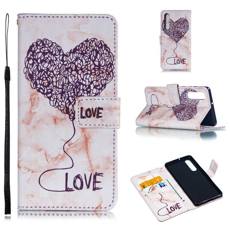 Imprinted Lover Heart Pattern Marble Leather Shell for Huawei P30 - Purple-1