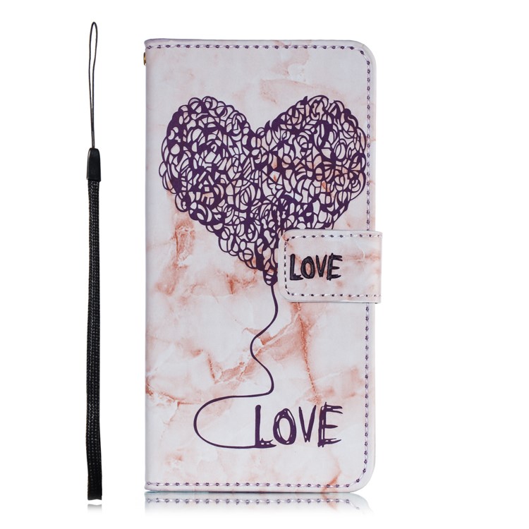 Imprinted Lover Heart Pattern Marble Leather Shell for Huawei P30 - Purple-2