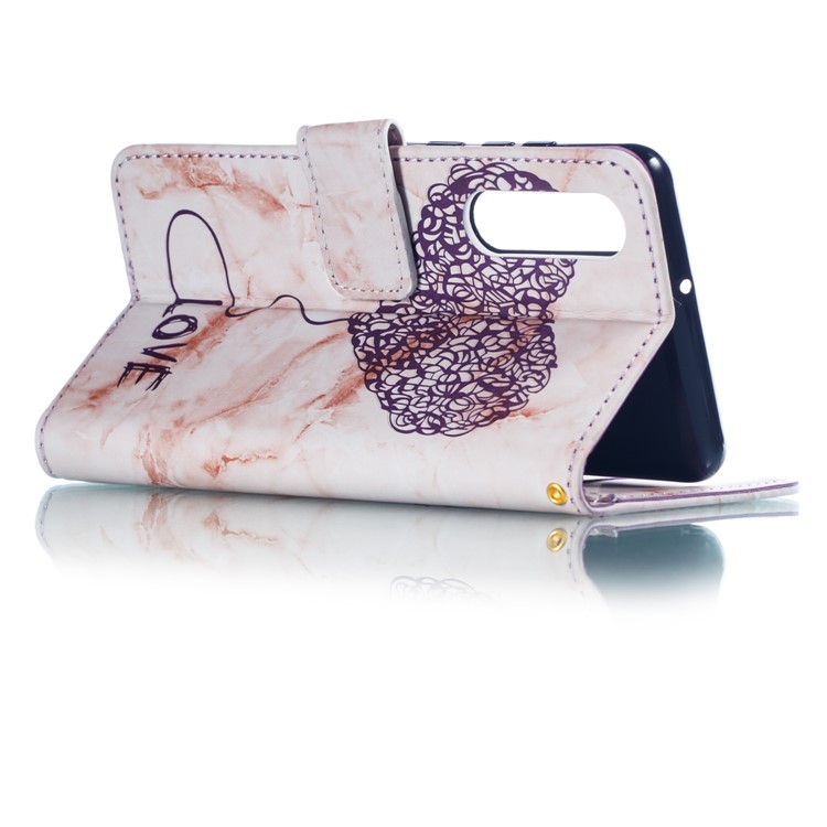 Imprinted Lover Heart Pattern Marble Leather Shell for Huawei P30 - Purple-5