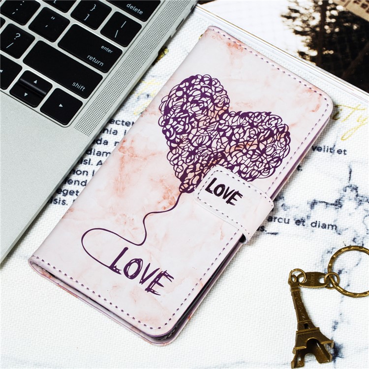 Imprinted Lover Heart Pattern Marble Leather Shell for Huawei P30 - Purple-8