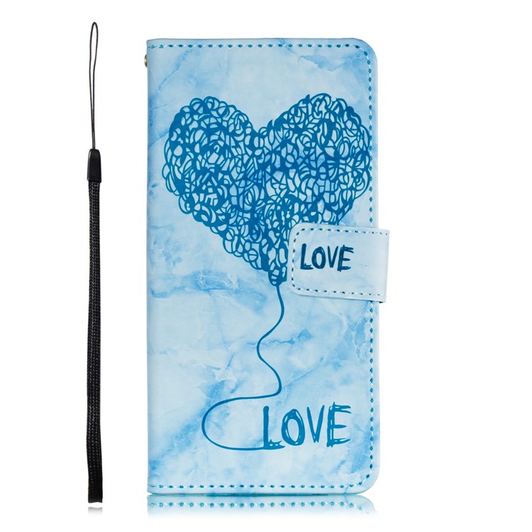 Imprinted Lover Heart Pattern Marble Leather Casing for Huawei P30 - Blue-2