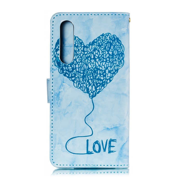 Imprinted Lover Heart Pattern Marble Leather Casing for Huawei P30 - Blue-3