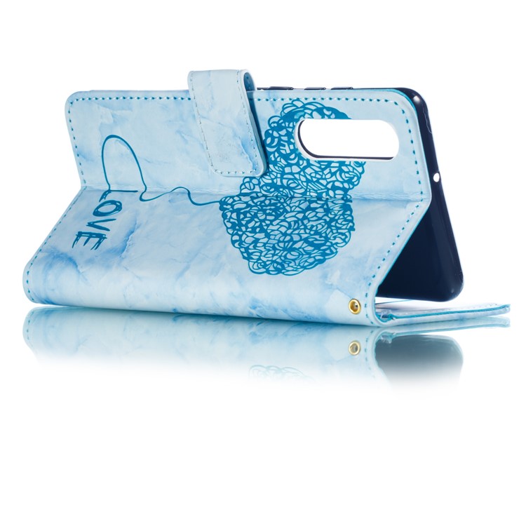 Imprinted Lover Heart Pattern Marble Leather Casing for Huawei P30 - Blue-4