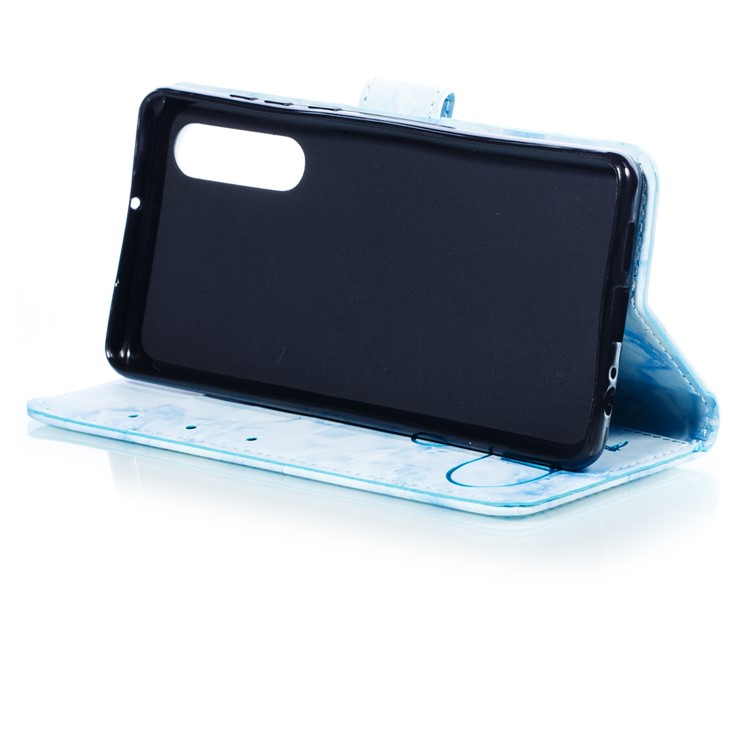 Imprinted Lover Heart Pattern Marble Leather Casing for Huawei P30 - Blue-6
