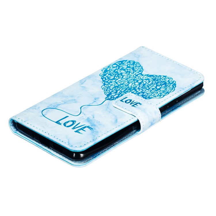 Imprinted Lover Heart Pattern Marble Leather Casing for Huawei P30 - Blue-7