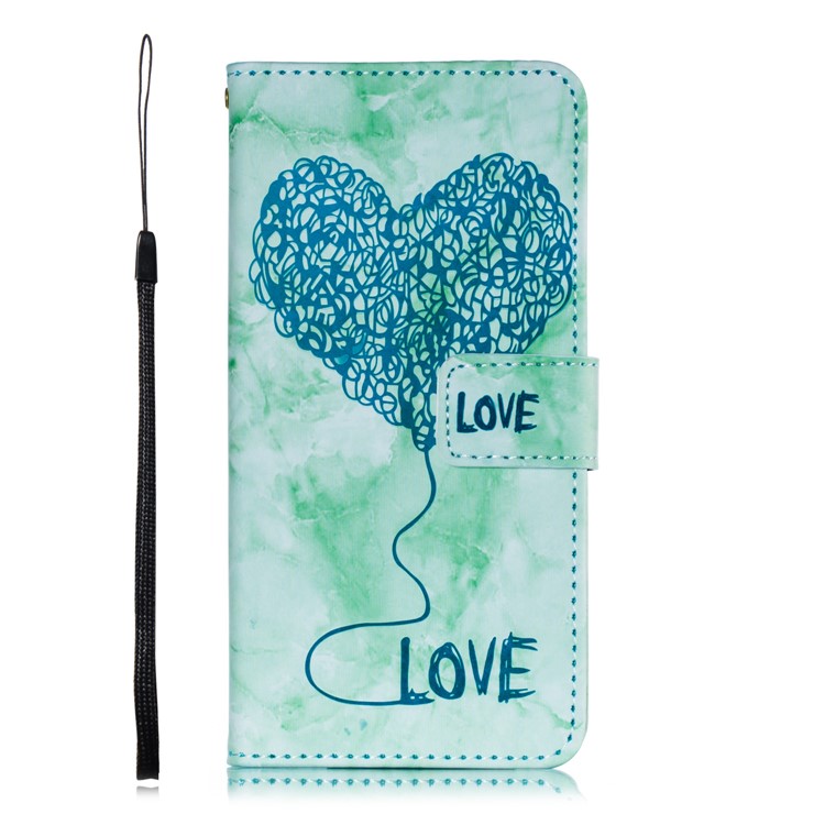 Imprinted Lover Heart Pattern Marble Leather Mobile Phone Case for Huawei P30 - Green-2