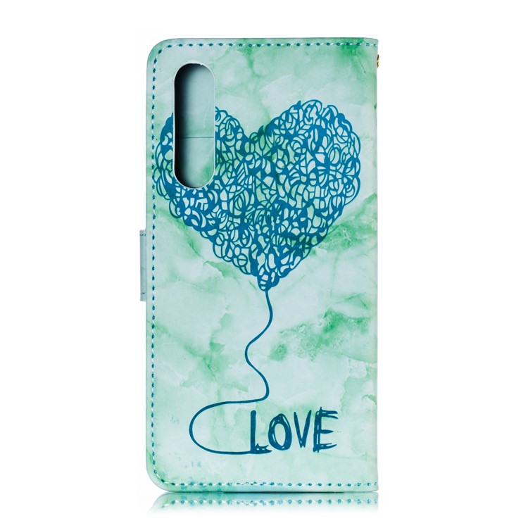 Imprinted Lover Heart Pattern Marble Leather Mobile Phone Case for Huawei P30 - Green-3