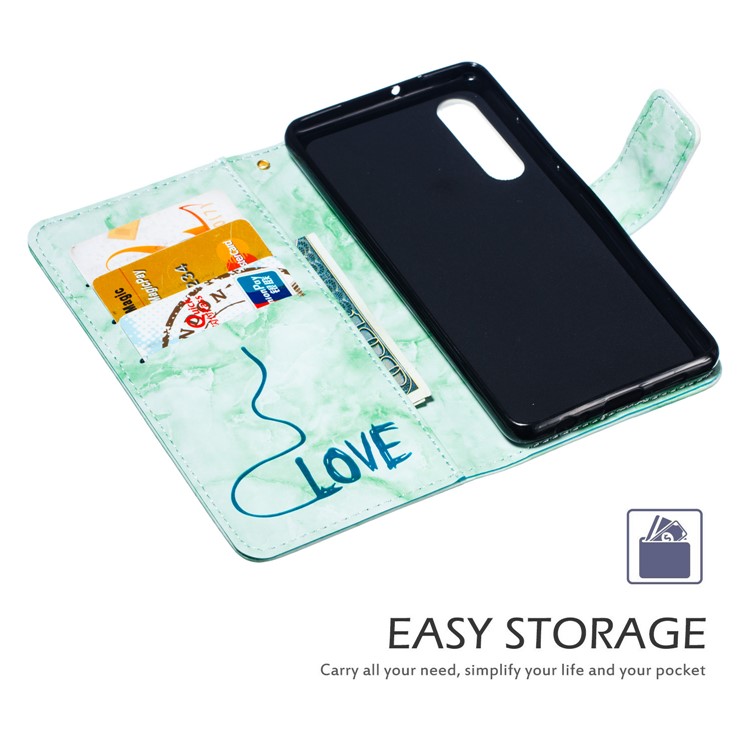 Imprinted Lover Heart Pattern Marble Leather Mobile Phone Case for Huawei P30 - Green-6