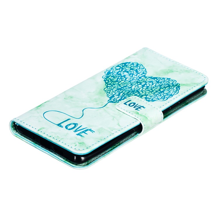 Imprinted Lover Heart Pattern Marble Leather Mobile Phone Case for Huawei P30 - Green-7