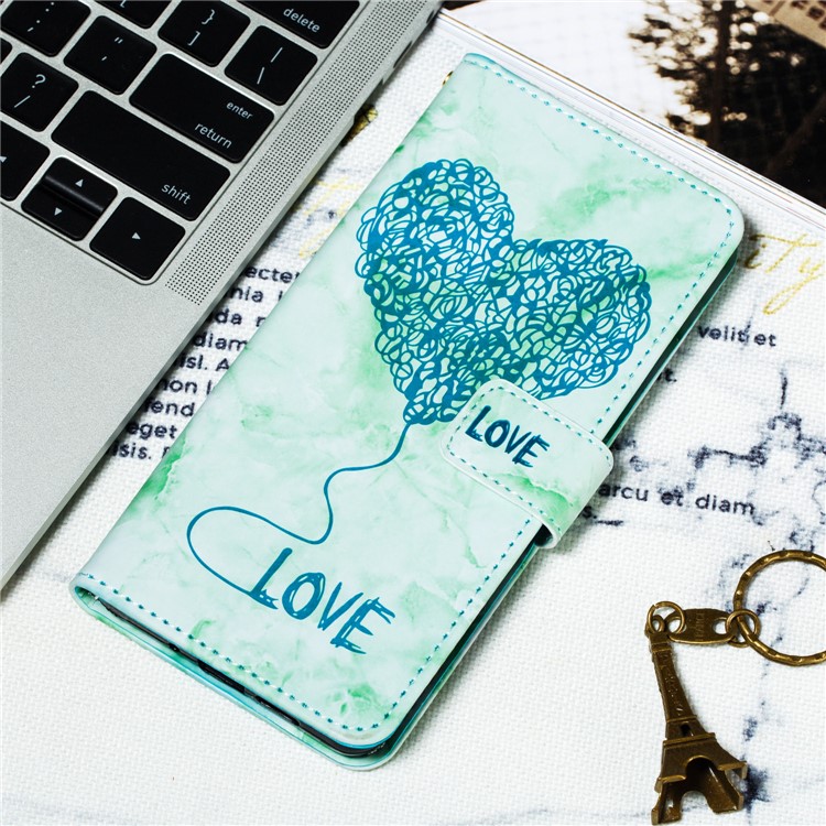 Imprinted Lover Heart Pattern Marble Leather Mobile Phone Case for Huawei P30 - Green-8