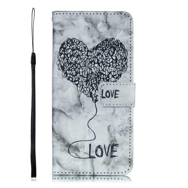 Imprinted Lover Heart Pattern Marble Leather Case for Huawei P30 Pro - Black-2