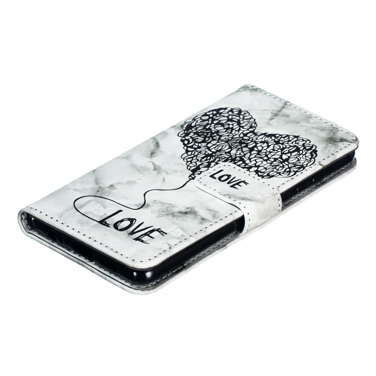 Imprinted Lover Heart Pattern Marble Leather Case for Huawei P30 Pro - Black-5