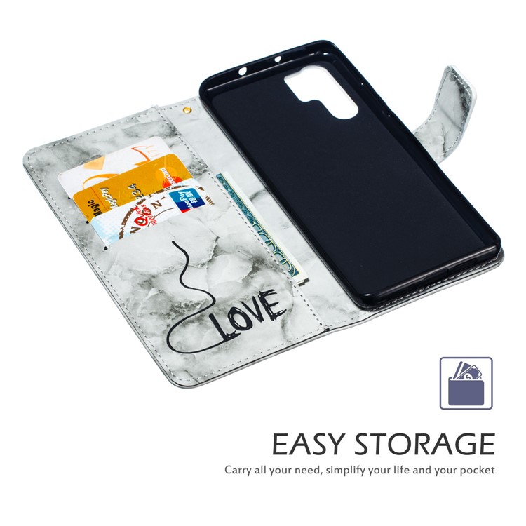 Imprinted Lover Heart Pattern Marble Leather Case for Huawei P30 Pro - Black-7