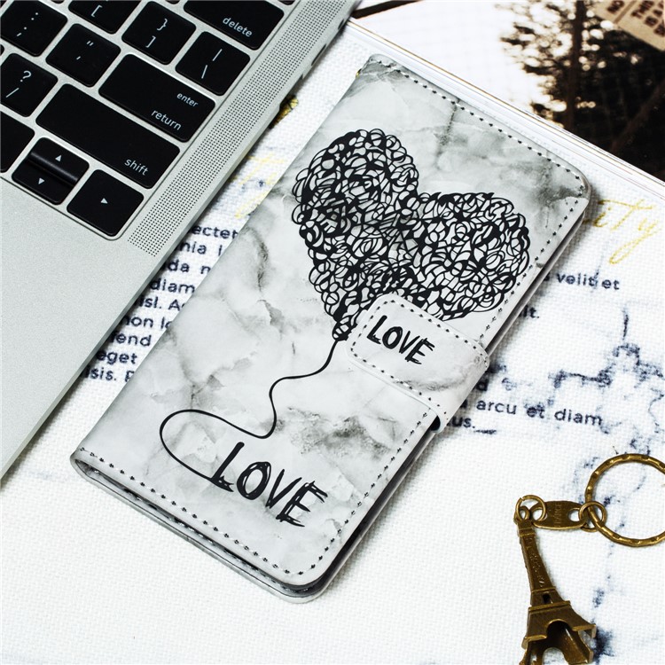 Imprinted Lover Heart Pattern Marble Leather Case for Huawei P30 Pro - Black-8