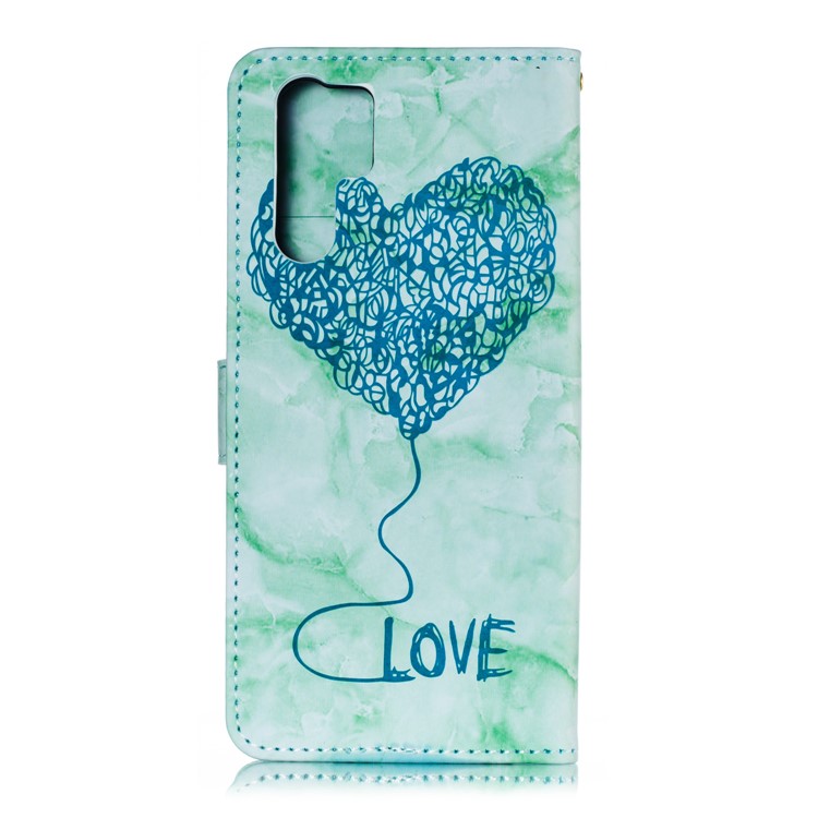 Imprinted Lover Heart Pattern Marble Leather Cover for Huawei P30 Pro - Green-3