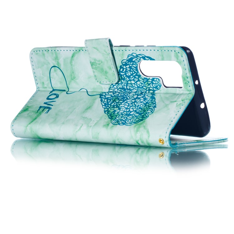 Imprinted Lover Heart Pattern Marble Leather Cover for Huawei P30 Pro - Green-5