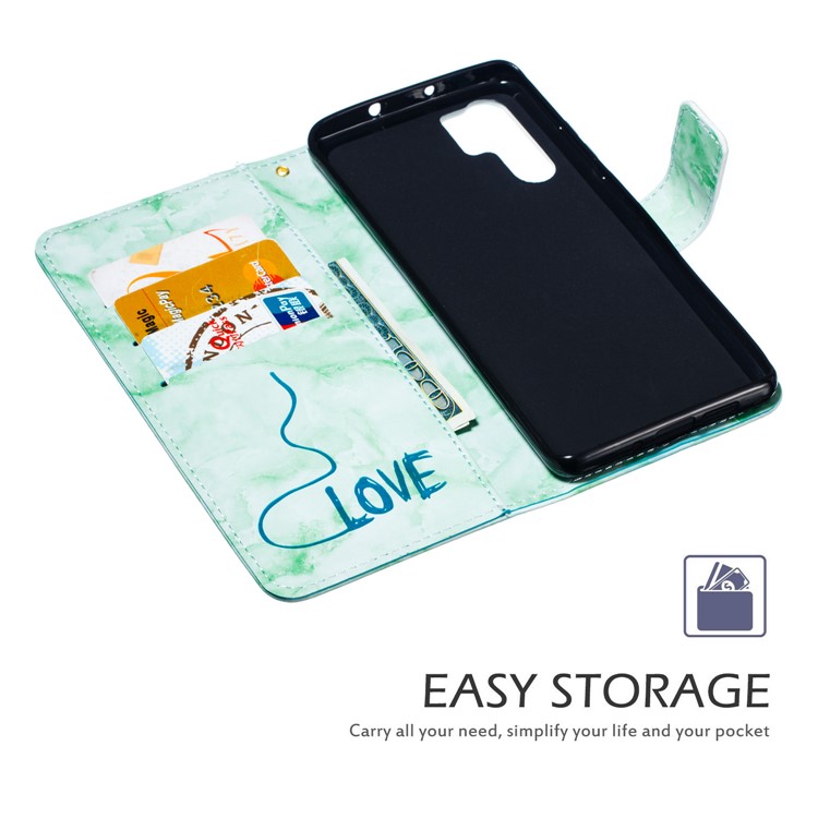 Imprinted Lover Heart Pattern Marble Leather Cover for Huawei P30 Pro - Green-7