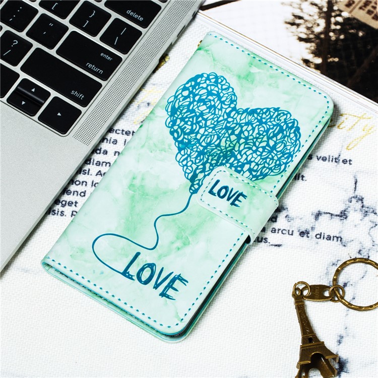 Imprinted Lover Heart Pattern Marble Leather Cover for Huawei P30 Pro - Green-8