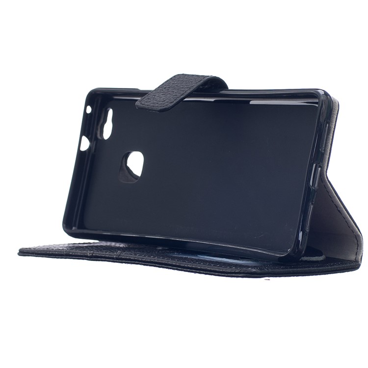 Genuine Leather Wallet Stand Case for Huawei P9 Lite - Black-4
