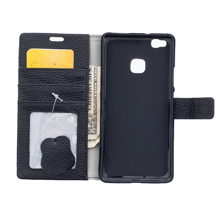 Genuine Leather Wallet Stand Case for Huawei P9 Lite - Black-6