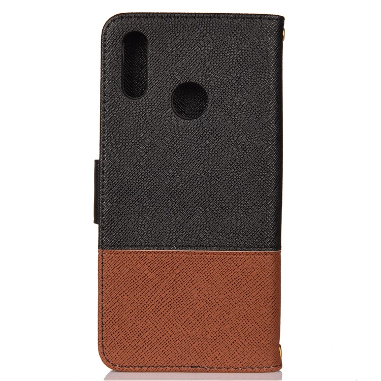 Contrast Color Cross Texture PU Leather Wallet Phone Cover for Huawei Honor 10 Lite - Black-2