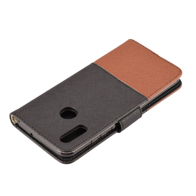 Contrast Color Cross Texture PU Leather Wallet Phone Cover for Huawei Honor 10 Lite - Black-4