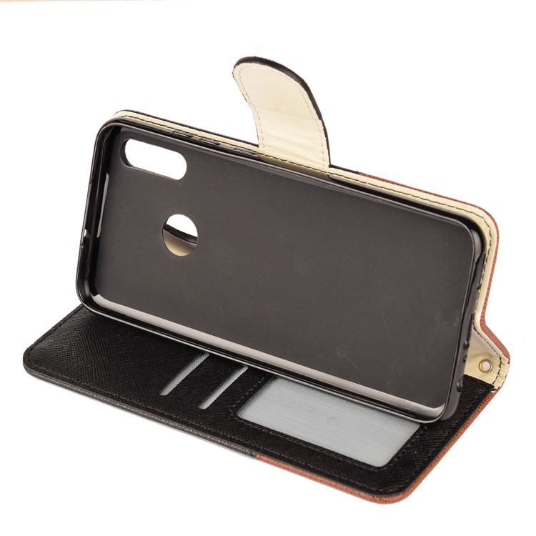 Contrast Color Cross Texture PU Leather Wallet Phone Cover for Huawei Honor 10 Lite - Black-5