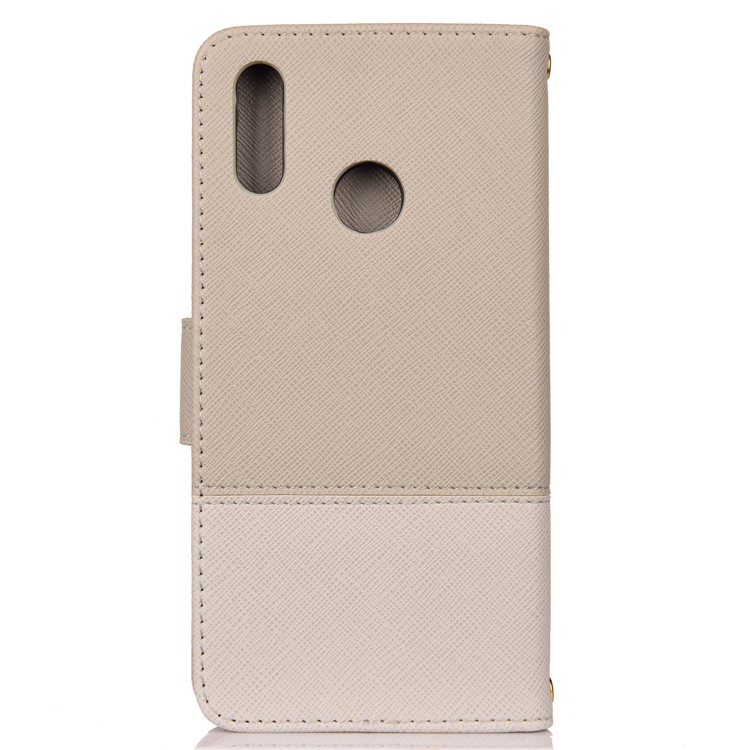 Contrast Color Cross Texture PU Leather Wallet Phone Case for Huawei Honor 10 Lite - Beige-2