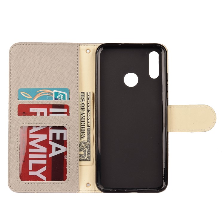Contrast Color Cross Texture PU Leather Wallet Phone Case for Huawei Honor 10 Lite - Beige-3