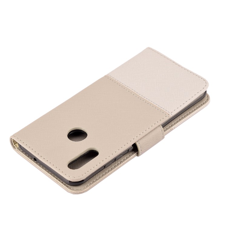 Contrast Color Cross Texture PU Leather Wallet Phone Case for Huawei Honor 10 Lite - Beige-4