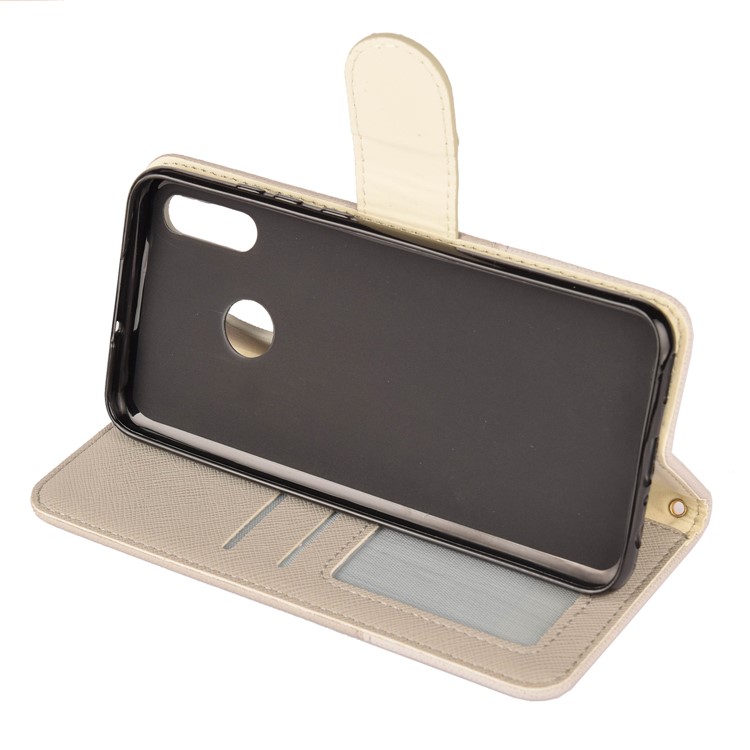 Contrast Color Cross Texture PU Leather Wallet Phone Case for Huawei Honor 10 Lite - Beige-5