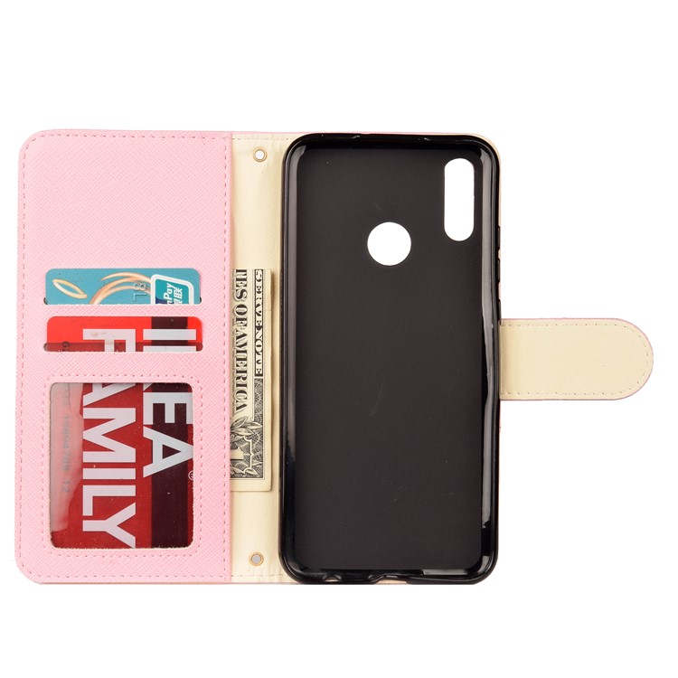 Contrast Color Cross Texture PU Leather Wallet Phone Shell for Huawei Honor 10 Lite - Pink-3