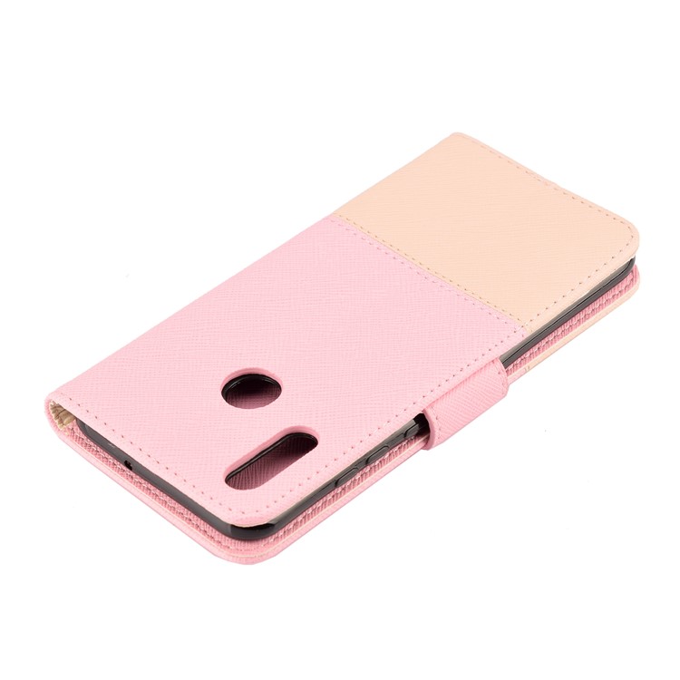 Contrast Color Cross Texture PU Leather Wallet Phone Shell for Huawei Honor 10 Lite - Pink-4