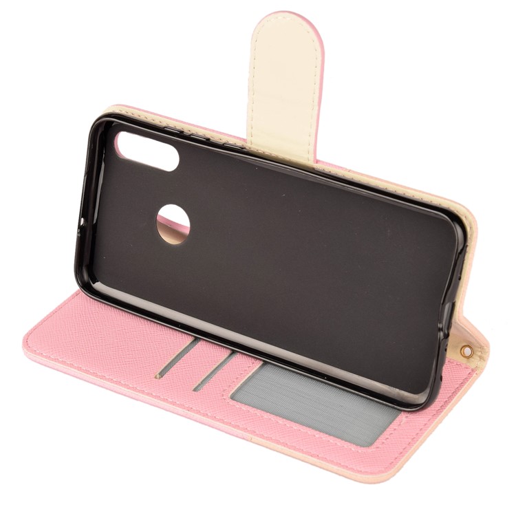 Contrast Color Cross Texture PU Leather Wallet Phone Shell for Huawei Honor 10 Lite - Pink-5